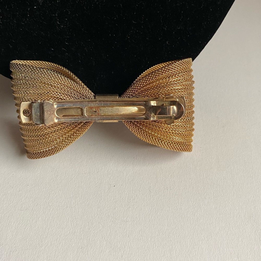 Vintage Large Gold Mesh Bow Barrette - Picture 6 of 10
